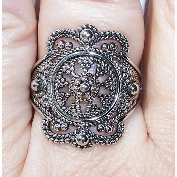 925 STERLING SILVER Rope Beaded Ornate Ring - Picture 3 of 16